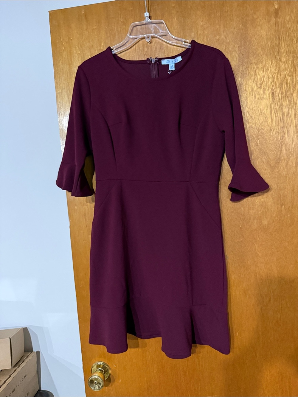 She + Sky Burgundy Ruffle-Sleeve Midi Dress